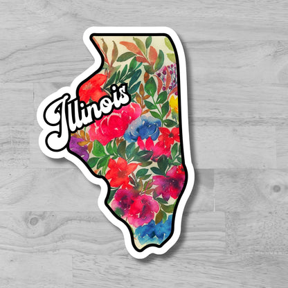 Illinois State Sticker, Glossy Vinyl Sticker Laminated Durable Waterproof, Die-Cut Sticker