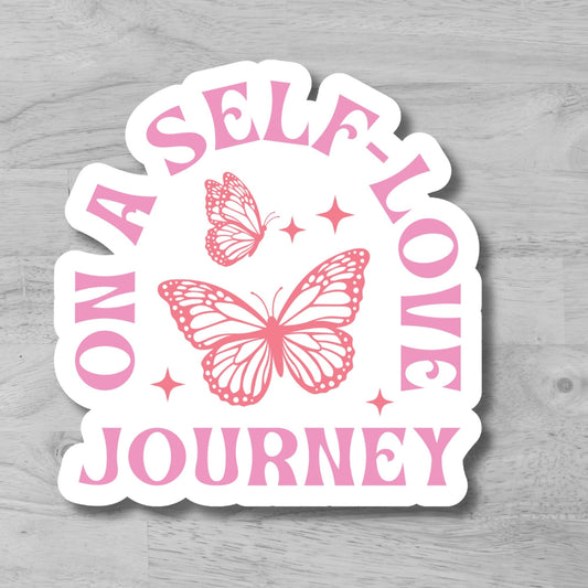 "On A Self Love Journey" Glossy Laminated Die-Cut Waterproof Sticker