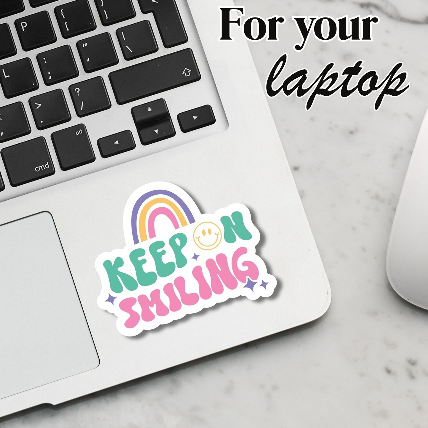 "Keep Smiling" Glossy Vinyl Laminated Die-Cut Waterproof Sticker