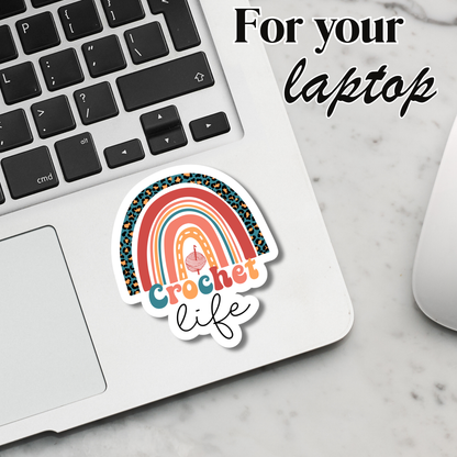 "Crochet Life" Glossy Vinyl Sticker/Decal, Laminated Durable Waterproof, Die-Cut Sticker