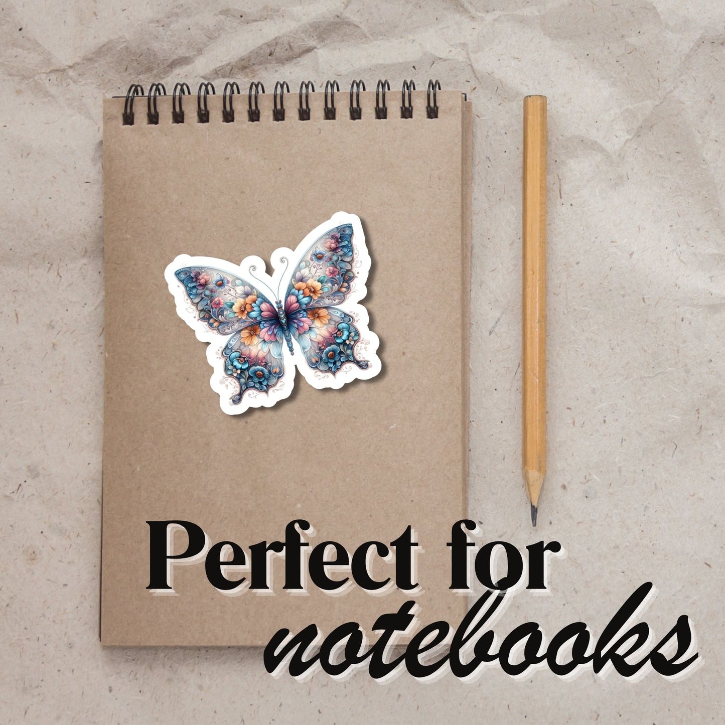 Butterfly with Flower Pattern  - Glossy Vinyl Sticker/Decal, Laminated Durable Waterproof, Die-Cut Sticker