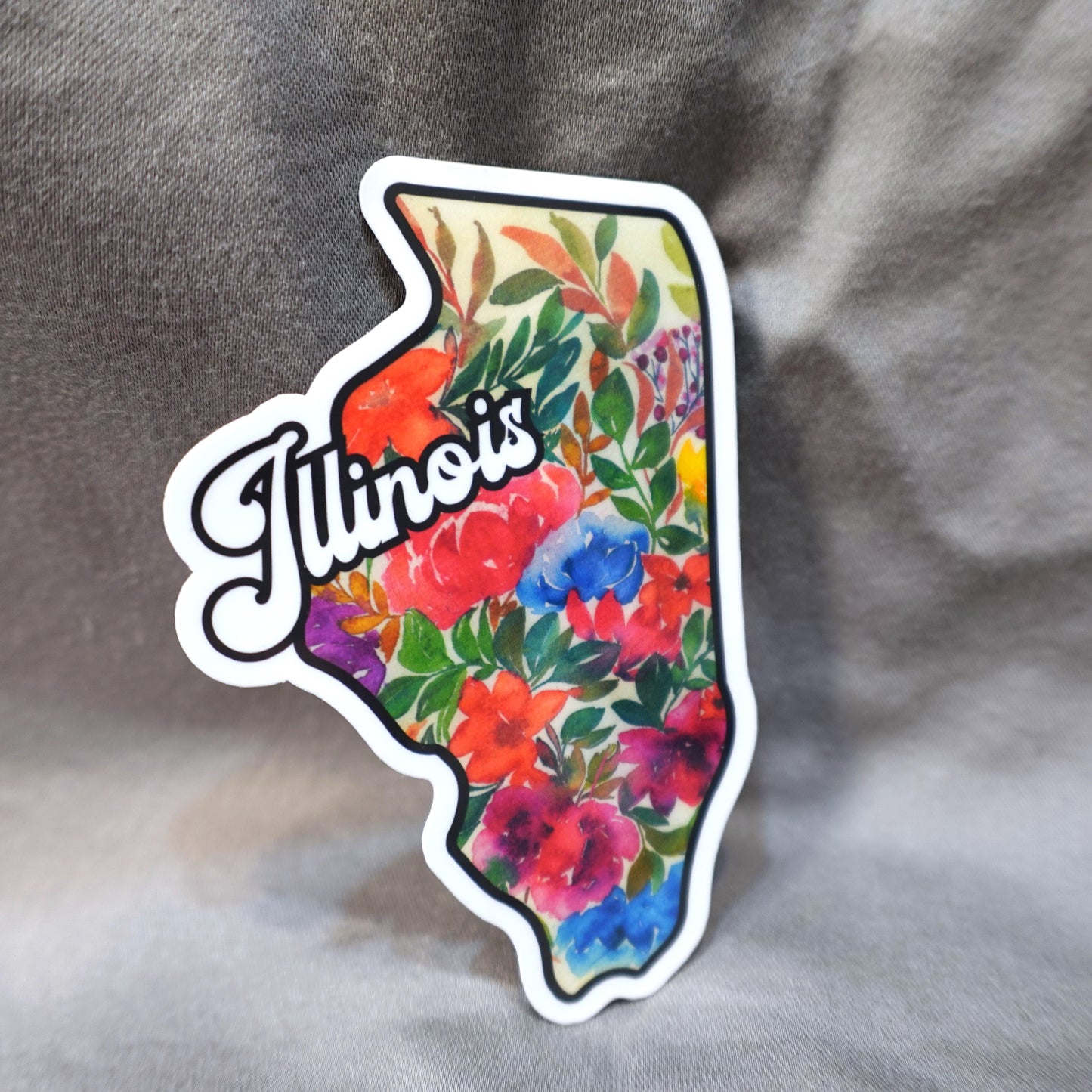 Illinois State Sticker, Glossy Vinyl Sticker Laminated Durable Waterproof, Die-Cut Sticker