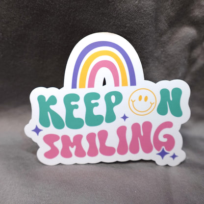 "Keep Smiling" Glossy Vinyl Laminated Die-Cut Waterproof Sticker