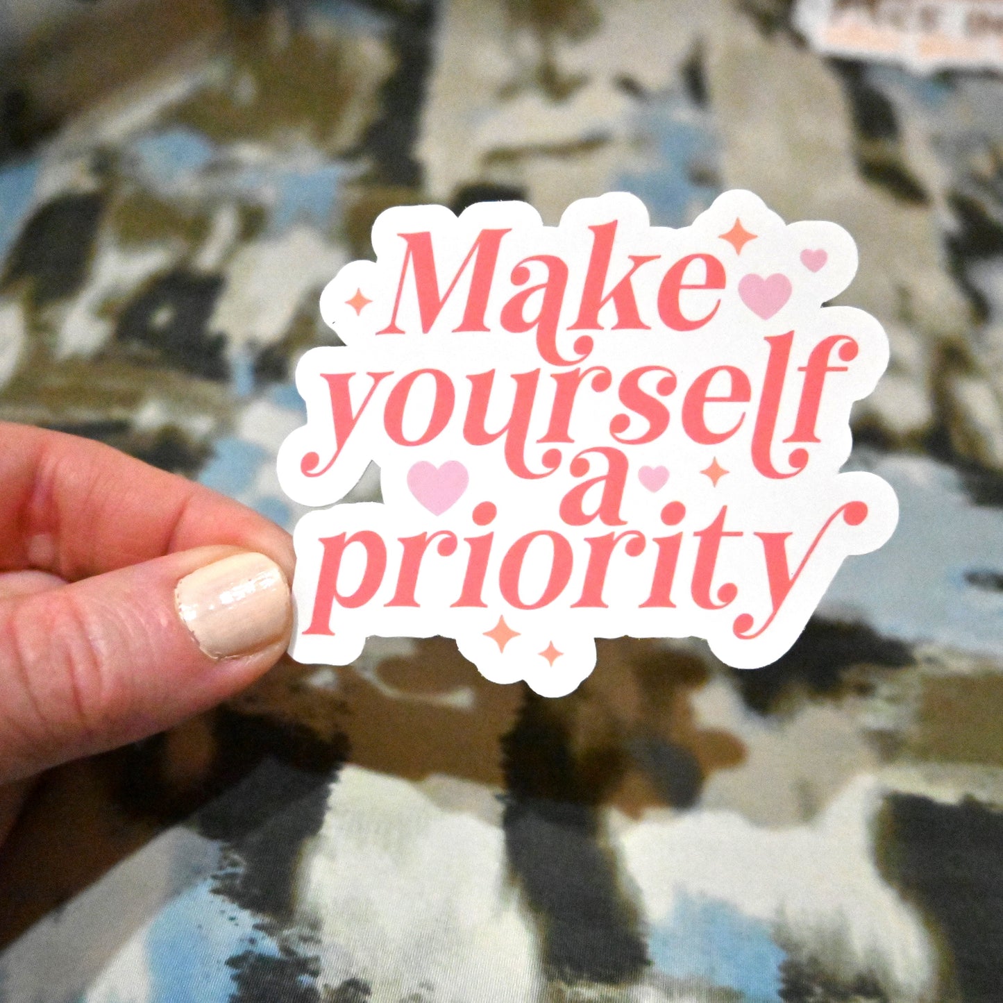 "Make Yourself a Priority" Glossy Laminated Die-Cut Waterproof Sticker